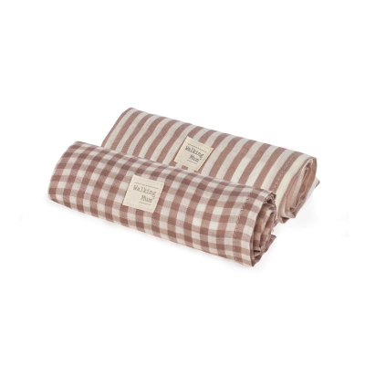Set de 2 muselinas 70x70 Praliné Vichy/Rayas moka