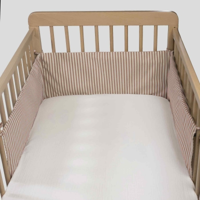 Protector para cuna de 60x120cm Praliné Vichy/rayas moka