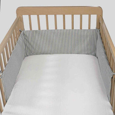 Protector para cuna de 60x120cm Praliné Vichy/rayas matcha