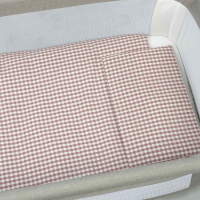 Edredón+bajera+almohada minicuna 90x50cm Praliné Vichy/rayas moka