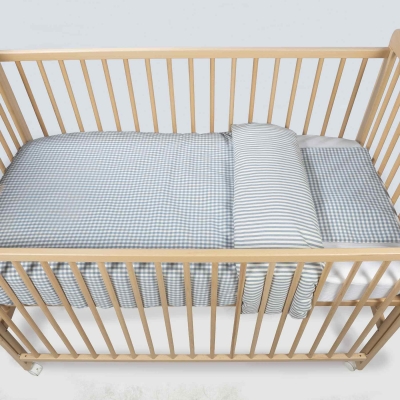 Edredón+bajera+almohada cuna 120x60cm Praliné Vichy/rayas matcha