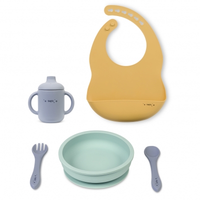 Set de alimentación 5 piezas mist blue+mustard
