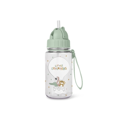 Botella con pajita y colgador Little explorers
