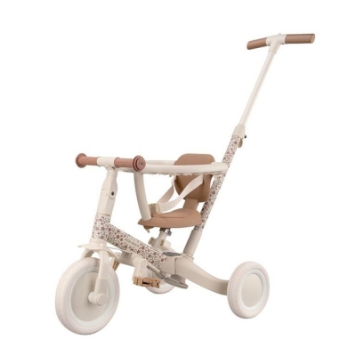 Triciclo 4 en 1 con barra blanco flores