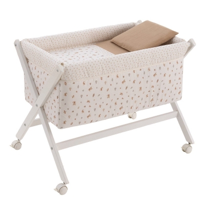 Minicuna de madera blanca Senda beige