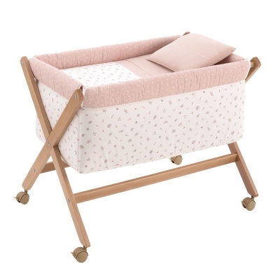 Minicuna de madera natural Calma rosa