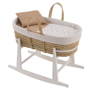 Moisés de palma con patas madera blanco Senda beige