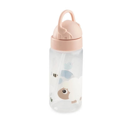 Botella infantil con caña 350ml. Tiny Farm Rosa