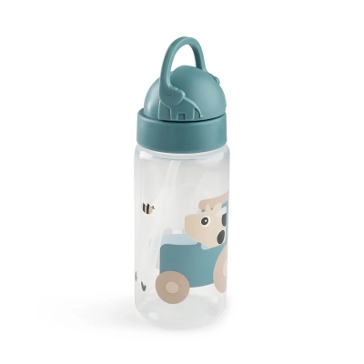 Botella infantil con caña 350ml. Tiny Farm Azul