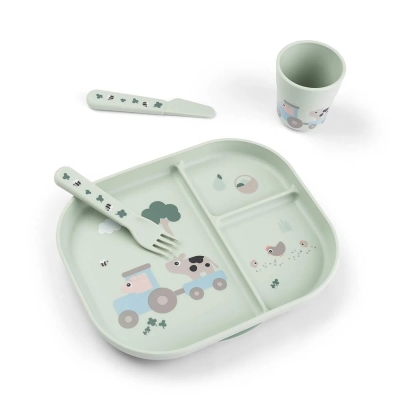 Vajilla infantil con ventosa Tiny Farm verde