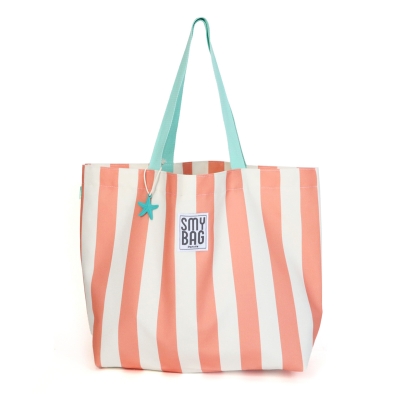 Bolsa de playa familiar rayas coral