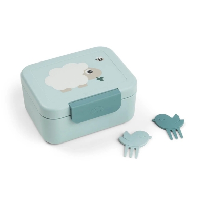 Caja de almuerzo + 2 mini tenedores Tiny farm Azul