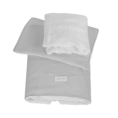 Edredón con sábana bajera y Almohada Little Bloom Vichy Gris para minicuna