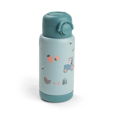 Botella Térmica con Pajita Tiny Farm Azul 340ml