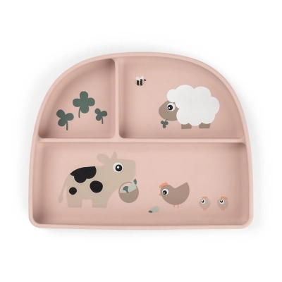 Plato con tres compartimentos Tiny Farm Rosa