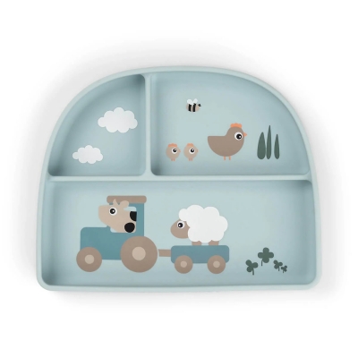 Plato con tres compartimentos Tiny Farm Azul