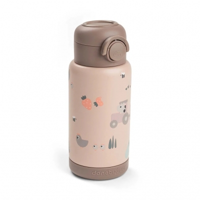 Botella Térmica con Pajita Tiny Farm Rosa 340ml