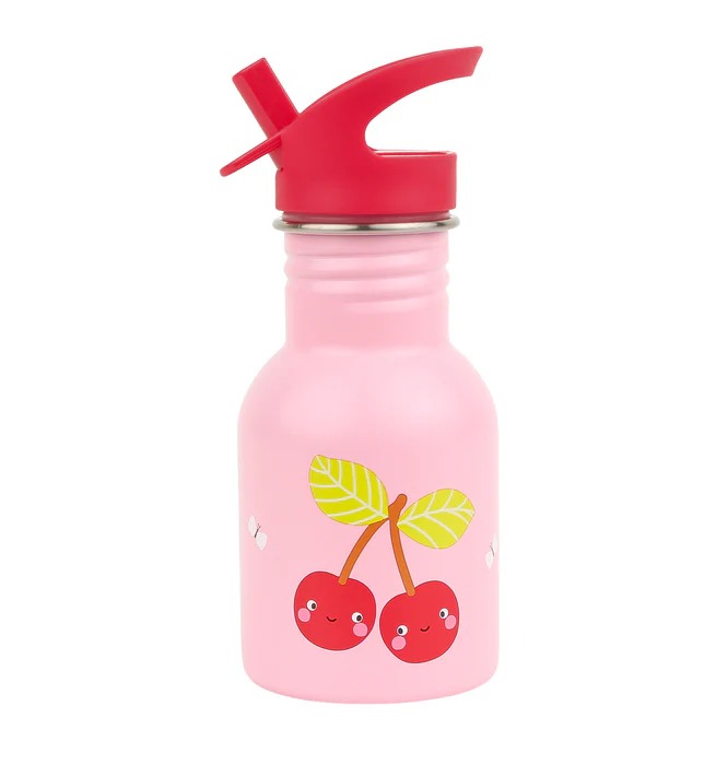 imgi_104_DBSMHC111-LR-1-Little-stainless-steel-drink-bottle-Happy-cherries Botella Infantil de Acero Inoxidable Mini Cerezas de A Little Lovely Company - Imagen 1
