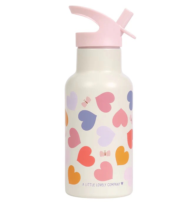 imgi_119_DBSSHE98-LR-3-Stainless-steel-drink-bottle-Hearts Botella Infantil de Acero Inoxidable Corazones de A Little Lovely Company - Imagen 1