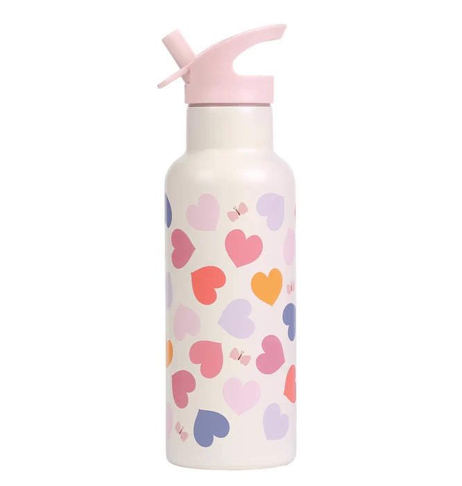 imgi_148_DBSXHE102-LR-2-XL-Stainless-steel-drink-bottle-Hearts Botella Infantil de Acero Inoxidable XL Corazones de A Little Lovely Company - Imagen 1